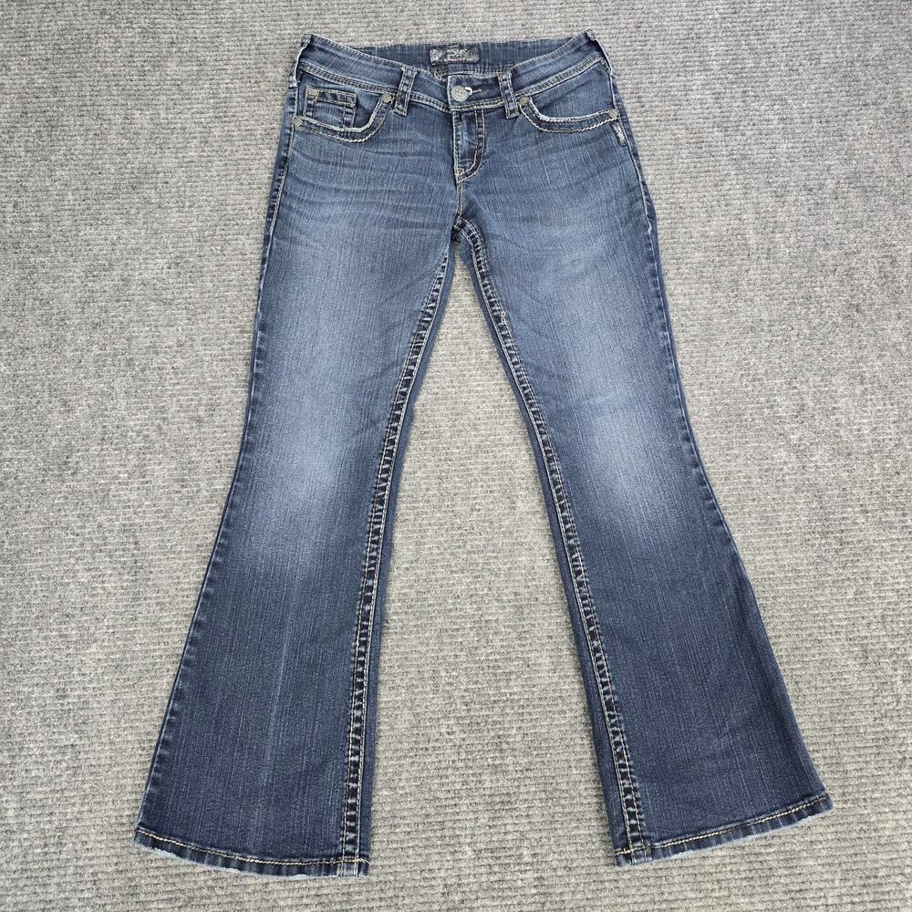 Silver Jeans Suki Surplus Womens 28x30 Blue Bootcut Flap Pocket Stretch Jeans
